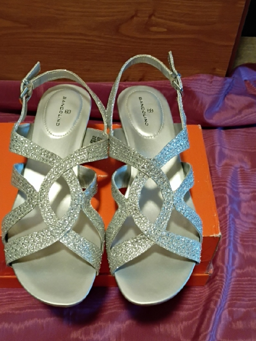 Bandolino Silver Glitter Crisscross Slingback Sandals